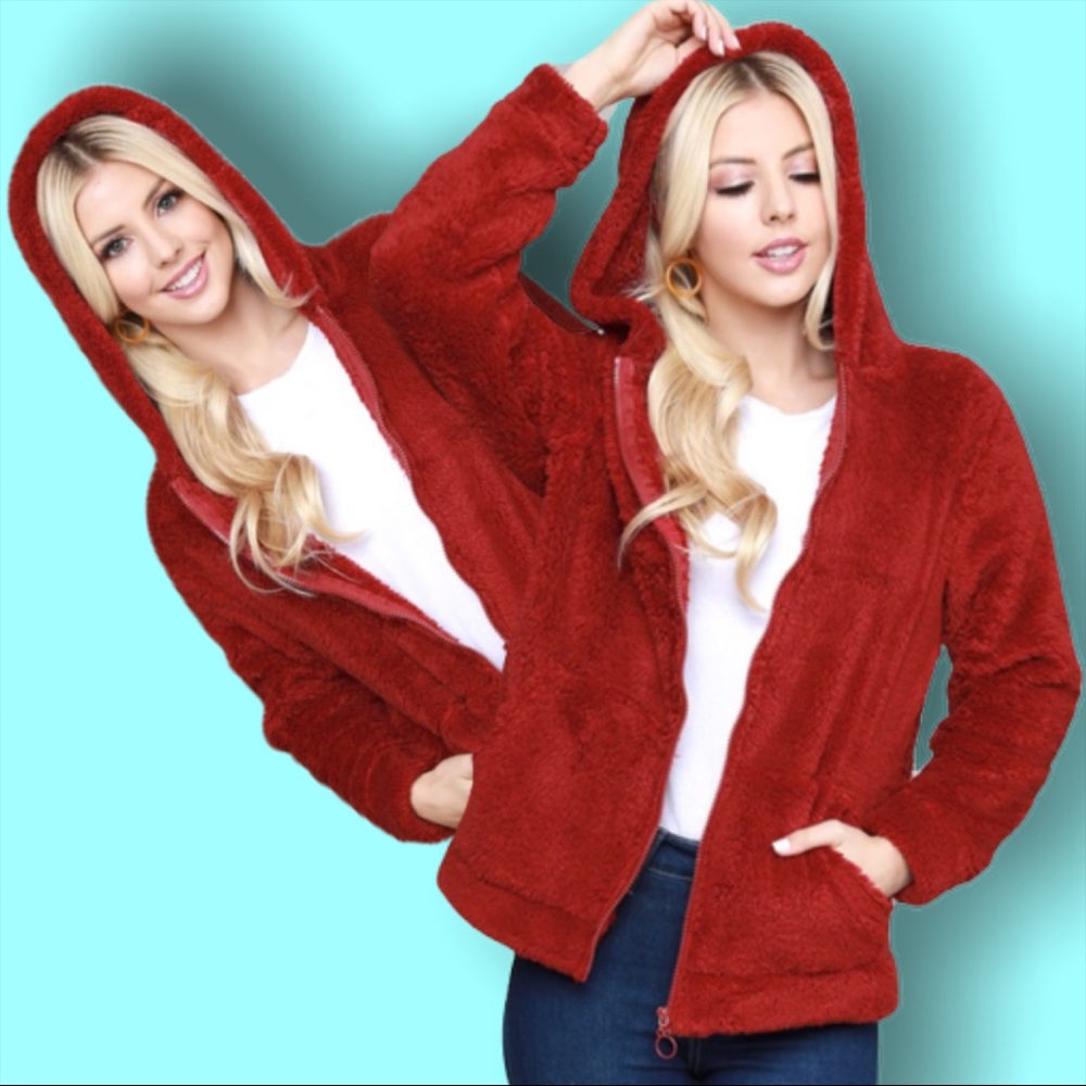 Plush Faux Fur Soft Blush Teddy Bear Zipper Jacket - Picture 7 of 9